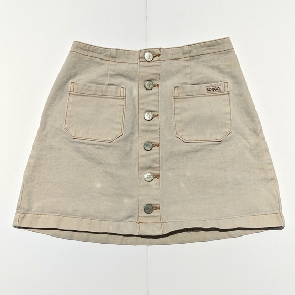 Bongo 90's Vintage Grunge High Waisted Button Front Denim Mini Skirt Cream 5 - Picture 1 of 12